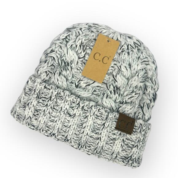 C.C Beanie NWT Cable Knit Cuffed Beanie Adult One Size White/Black Winter Hat - Picture 7 of 7